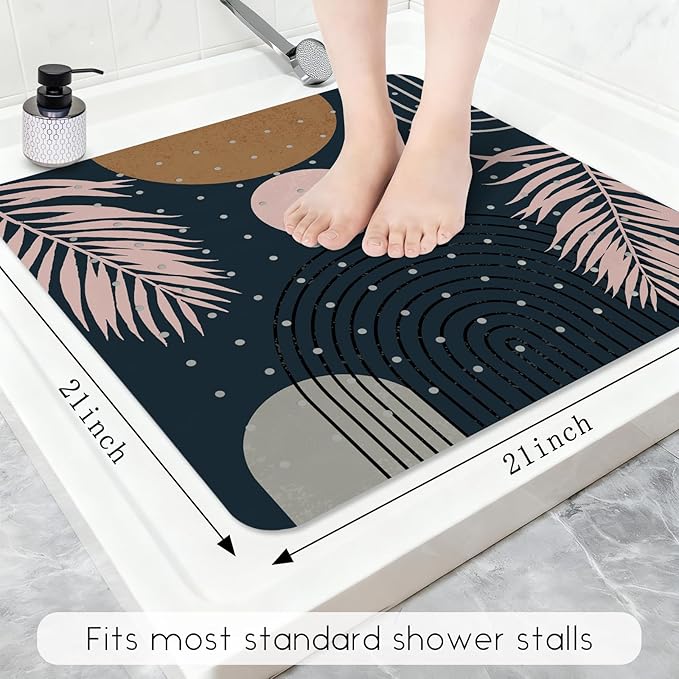 Bathtub Mat Non Slip, Bohemia Square Bath tub Mat Shower Floor Mat with Suction Cups for Adults Kids Elderly 21 X 21 Inch