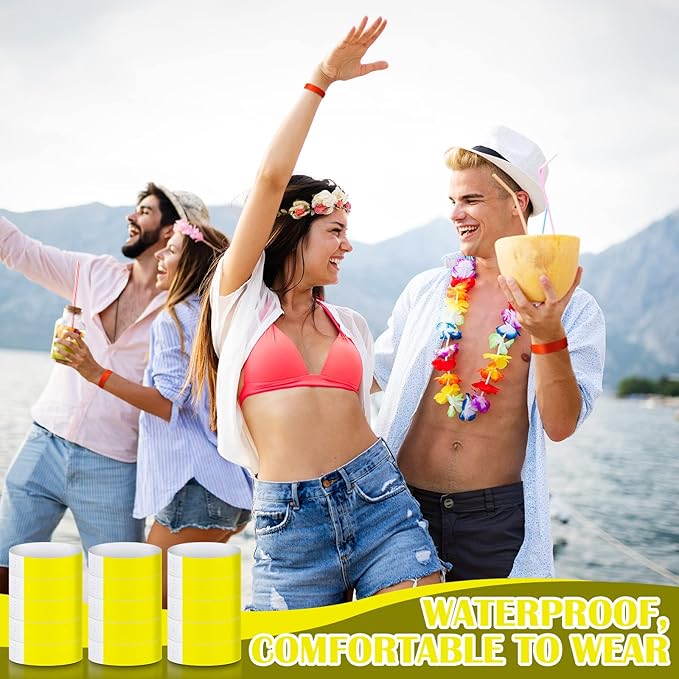Tudomro 1200 Pack Plastic Paper Wristbands for Events Neon Party Wrist Bands Colored Waterproof Concert Identification Hand Bands Lightweight Adhesive Wristband(Yellow)