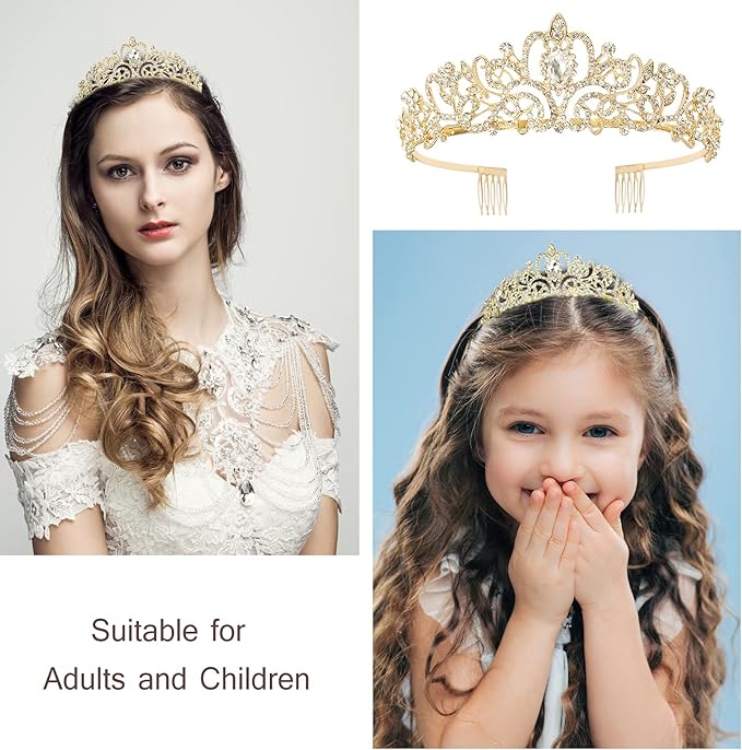 Velscrun Birthday Queen Tiaras Crown for Women, Girls Princess Crowns for Women, Queen Tiara for Mom, Golden Yellow Rhinestones Birth Crown Headband Birth Sash, 50th Birthday Prom Party Decorations