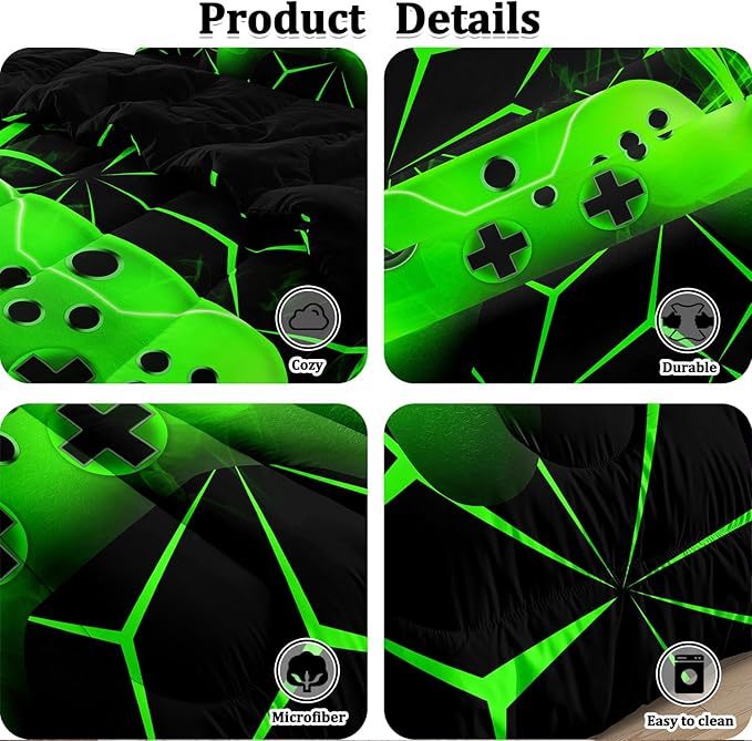 Full Gamer Bedding Sets for Boys Teen, 4 Pcs Full Size Gaming Comforter Set for Boys Full Szie Bedding Set