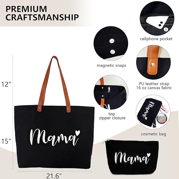 Lamyba New Mom Gifts, Mama Bag Tote with Makeup Bag, Cool Gifts for Mom to be/Expecting Mom/Pregnant Women
