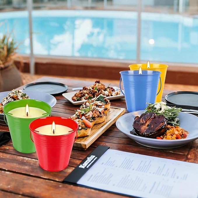 4 Pack 12oz Each Citronella Scented Candles - Colorful Metal Bucket Candles, Smokeless Indoor Outdoor Candles for Backyard, Camping & Gatherings