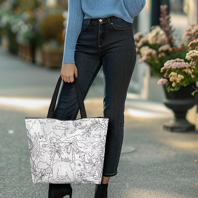 Cartoon Animal Printed DIY Coloring Tote Bag Waterproof Paper Handbags for Women Large Travel Shoulder Bags Purses