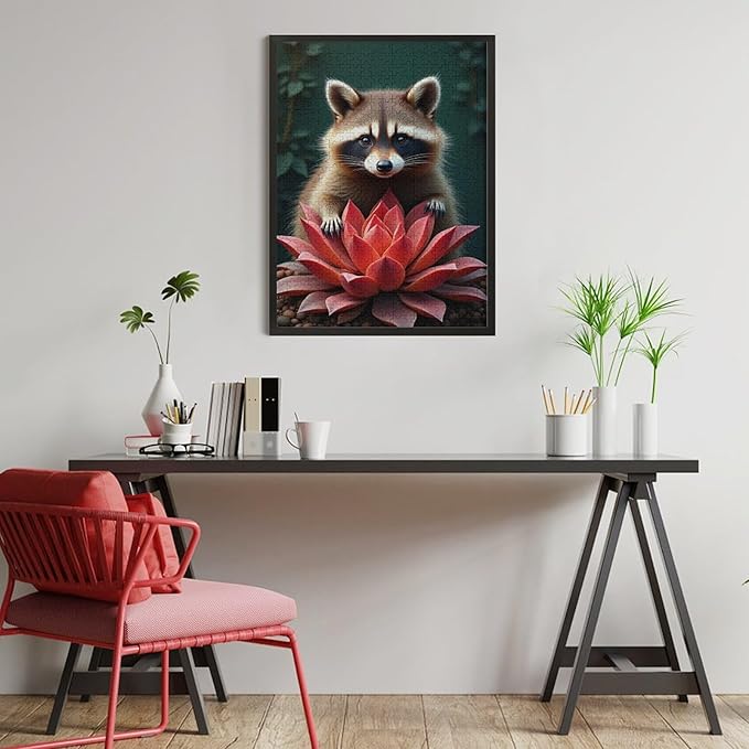 Puzzles for Adults 500 Pieces Wooden Jigsaw Puzzle - Succulent & Cute Raccoon Theme Puzzle，Party Games，Family Toys，Educational Puzzles，Stress Relief Wooden Puzzle，Gifts for Family and Friends