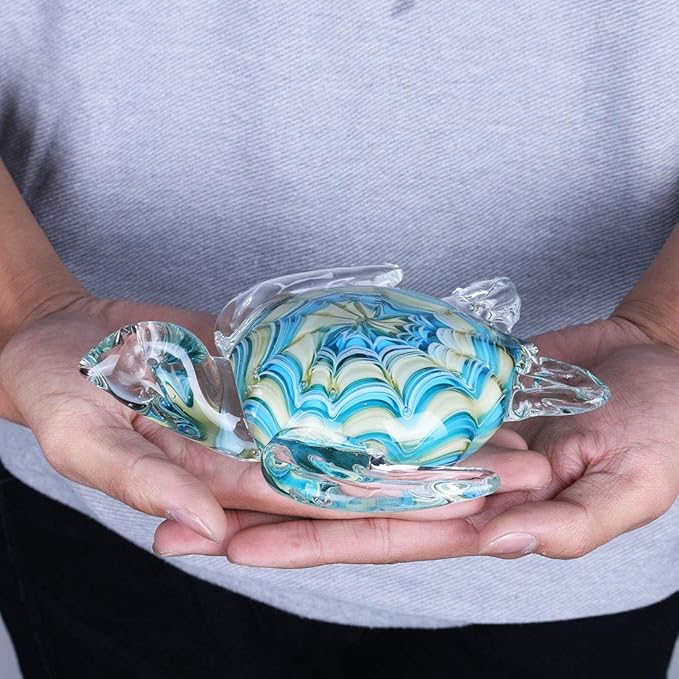 QFkris 6" Blown Glass Sea Turtle Figurine, Handmade Glass Sculpture, Home Decor, Birthdat Present