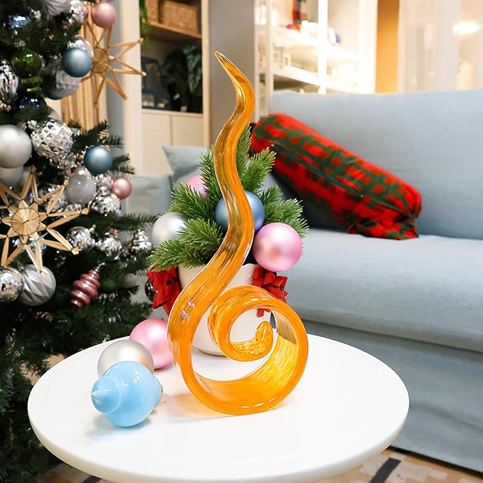 11.4" Tall Hand-Blown Glass Sculpture Murano-Style Sculpture Art Ornament Statue Figurines Home Decor Accent Piece Coastal Ocean Nautical Home Decor,Shelf,TV Stand,Tabletop Centerpieces,Wonderful Gift