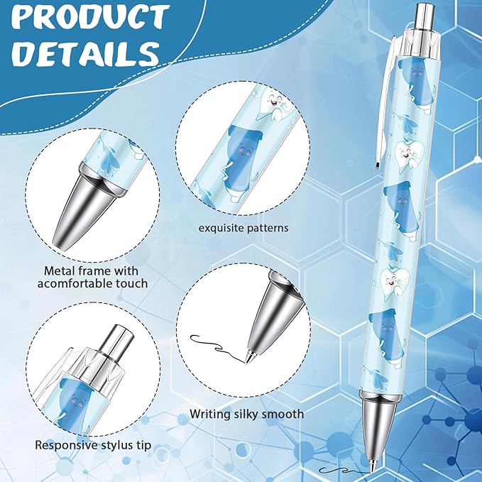 Dental Ballpoint Pens Gifts - 24 Pcs Teeth Pen Set Dental Assistant Retractable Smooth Writing Ballpoint Pen Hygienist Appreciation Gift for Nurse Student Teacher Office School Home Supplies