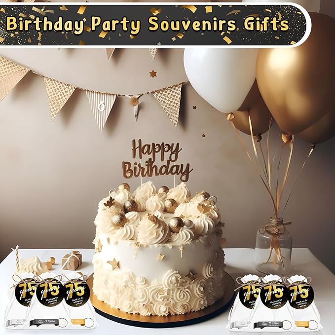 Dandat 54 Sets 75th Birthday Party Favors for Guests Birthday Beer Opener Keychain Cheers to 75 Bottle Opener Keychain with Thank You Cards and Gift Bags for Anniversary Wedding Party Favors