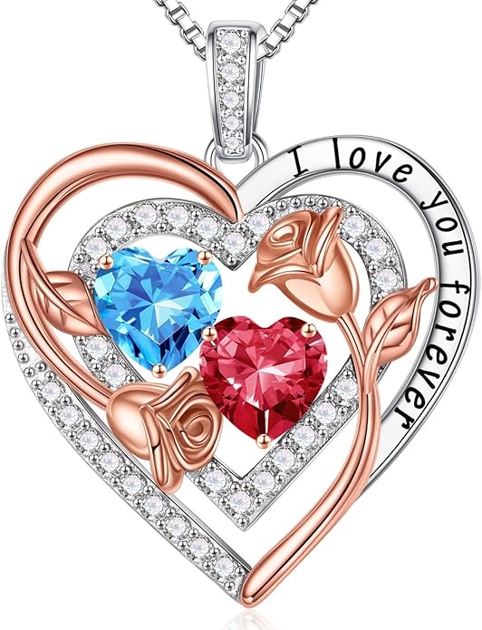 Iefil Valentines Day Gifts for Her - Sterling Silver Birthstone Necklace Anniversary Birthday Gifts for Her Wife Mom Daughter