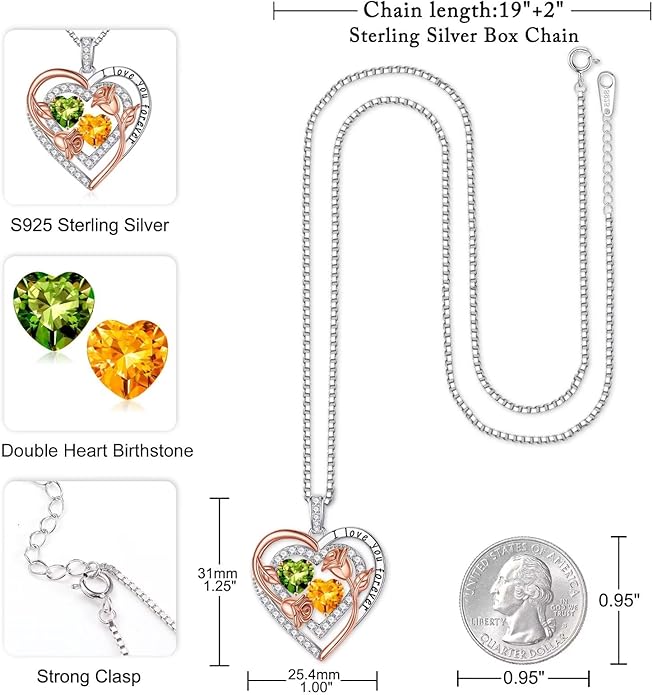 Iefil Valentines Day Gifts for Her - Sterling Silver Birthstone Necklace Anniversary Birthday Gifts for Her Wife Mom Daughter