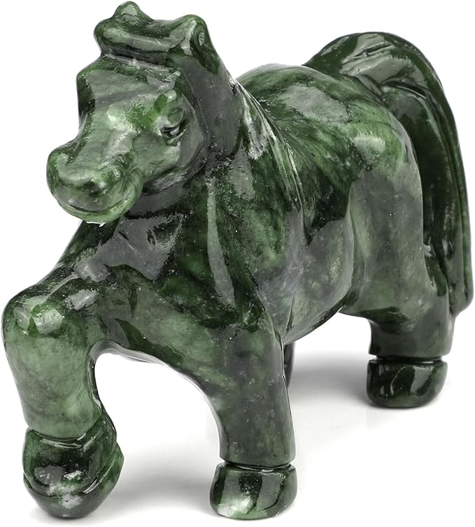 gemshan Handmade Jade Horse Statue - Natural Jade Sculpture for Home Decor, Wild Animal Carved Figurine, Collection Art Tabletop Home Decor