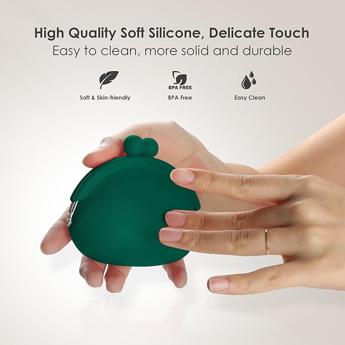 Coin Purse for Women – Silicone Small Coin Pouch with Kiss Lock for Coins, Keys, Lipstick, and Earphones – Mini Cute Change Purse, Coin Purse & Pouch for Daily Life, Cars, Travel, Party (Dark Green)