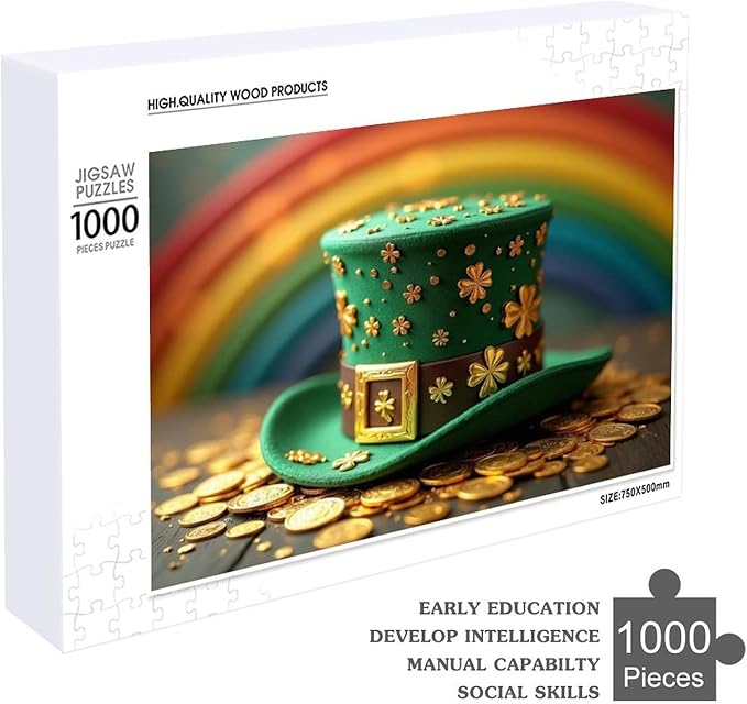 Wooden Puzzle - St Patrick's Day Hat Wooden Puzzles for Adults 1000 Pieces Challenge Puzzles，Educational Games，Family Puzzles，Unique Gifts for Wall Art ，Funny Puzzles