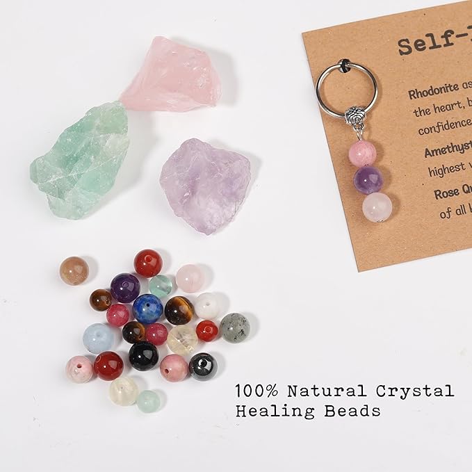 Natural Crystals Keychain Gift for New Beginnings, New Beginnings Gifts for Coworker Anxiety Relief Keychain for Women