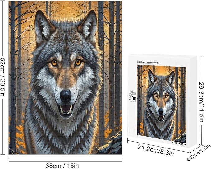 Puzzles for Adults 500 Pieces Wooden Jigsaw Puzzle - King of Wolves Theme Puzzle，Party Games，Family Toys，Educational Puzzles，Stress Relief Wooden Puzzle，Gifts for Family，Colleagues and Friends