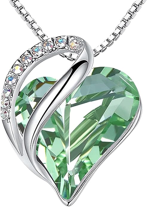 Leafael Valentine's Day Gift Necklaces for Women, Infinity Love Birthstone Heart Crystal Pendant, Birthday Anniversary Jewelry for Wife, Mom, and Her, Silver Plated, 18" + 2" Adjustable Chain