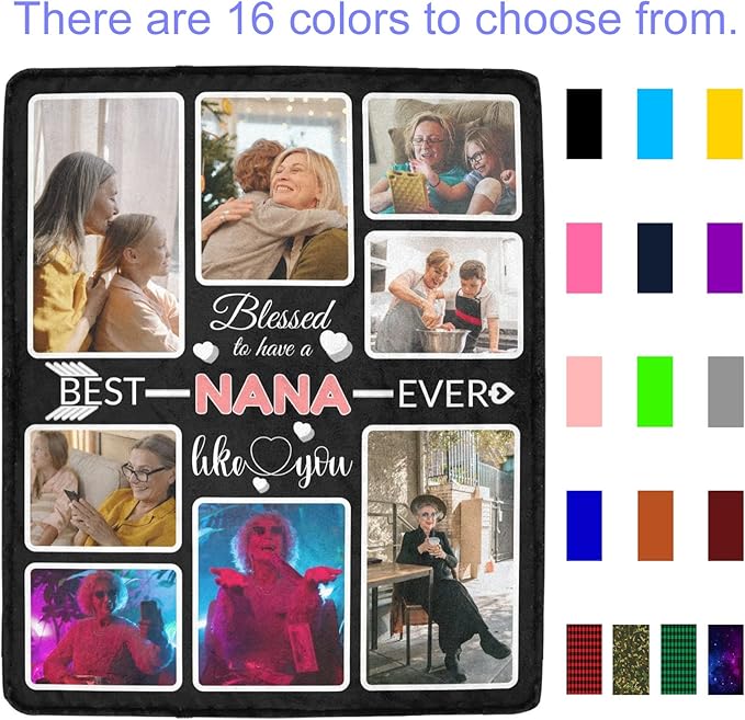 Custom Blanket Gifts for Nana, Customized Blankets with Photos, Make a Personalized Bed Throws to My Nana, Custom Souvenir Throw Blanket for Best Nana Ever, 8 Collages Made in USA
