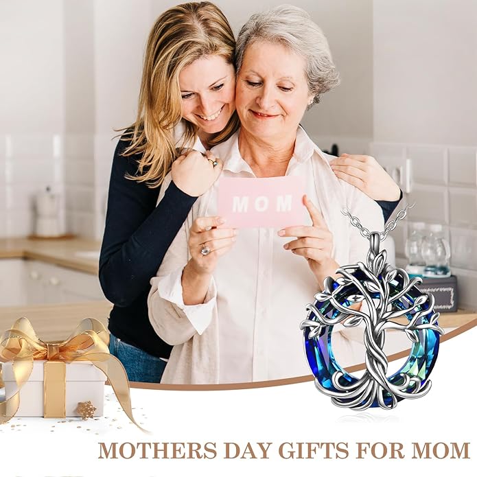 TOUPOP Tree of Life Necklace 925 Sterling Silver Family Tree Pendant Austrian Crystal Jewelry Valentines Day Birthday Gifts for Women Mom Wife Her