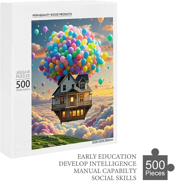 Wooden Puzzle - Floating House Jigsaw Puzzles，Wooden Puzzles for Adults 500 Pieces Challenge Puzzles，Educational Games，Family Puzzles，Unique Gifts for Wall Art