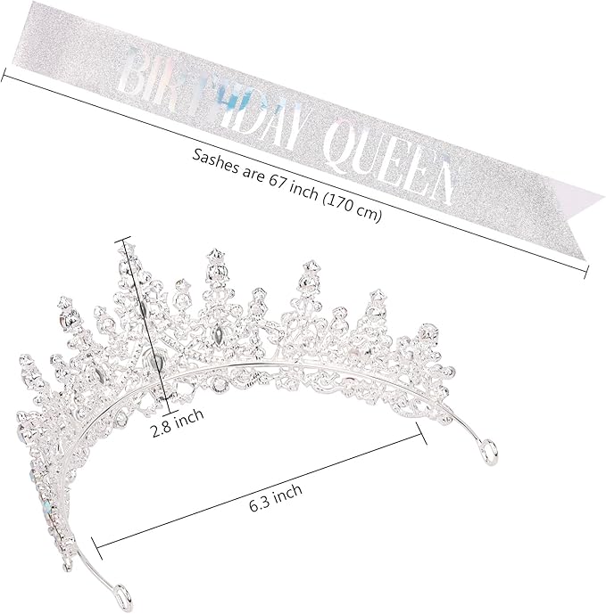 COCIDE Birthday Queen Sash for Women, Tiara and Rhinestone Headband Set, Glitter Crown Hair Accessories for Girls Party Supplies and Decorations