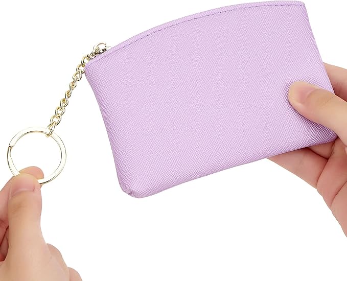 WOZEAH Artificial Leather Coin Purse Change Purse With Key Chain Ring Zipper For Men Women (Lilac)