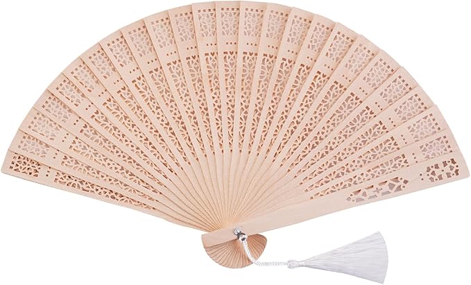 Sepwedd 50 Set Sandalwood Fan Wooden Hand Fan Baby Shower Party Favors with Organza Bags and Tassels Wooden Folding Fan