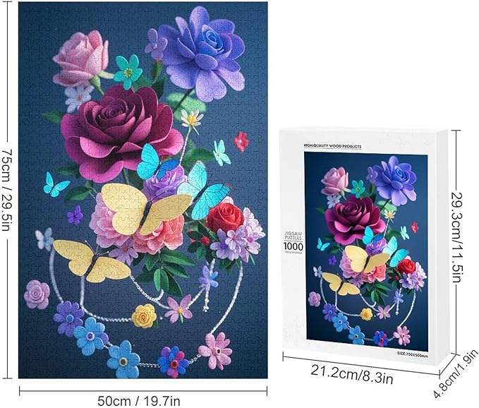 Jigsaw Puzzles for Adults 1000 Piece - Butterfly Flowers Themed Wooden Puzzles，Unique Gifts for Wall Art ，Funny Puzzles，Stress Relief Games，Puzzle Games Challenge Puzzles