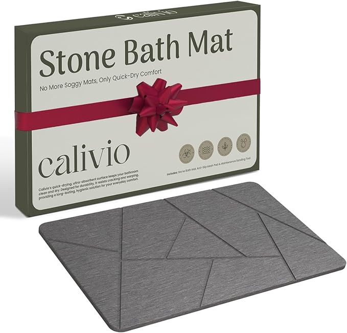 Quick Dry Shower Stone Bath Mat, Super Absorbent & Non-Slip 24 x 16 Inch Diatomaceous Earth Mat, Durable & Easy to Clean Diatomite Bath Mat for Bathroom Floor/Kitchen (Charcoal Gray)