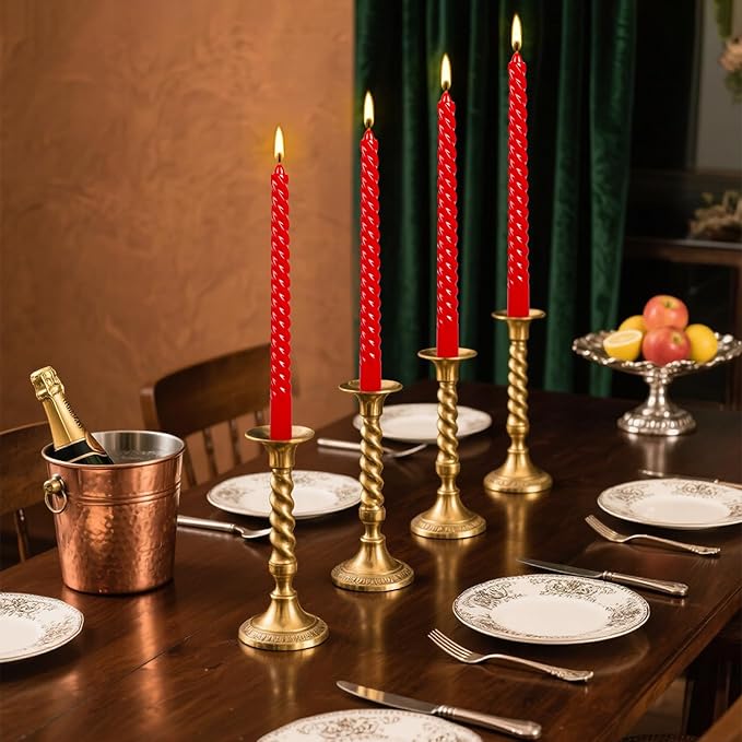 10 Inch Red Spiral Taper Candles Set of 12 Pack Unscented Dripless Candlesticks for Christmas,Dinner,Party,Brithday,Wedding and Home Decoration