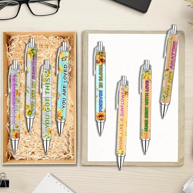 Sunflower Pens Set – Bright Sunshine -Themed Ballpoint Pens for Girls, Teachers, and Flower Lovers – Smooth Writing Stationery for School, Office, or Journaling – Thanksgiving Christmas New Year Gifts