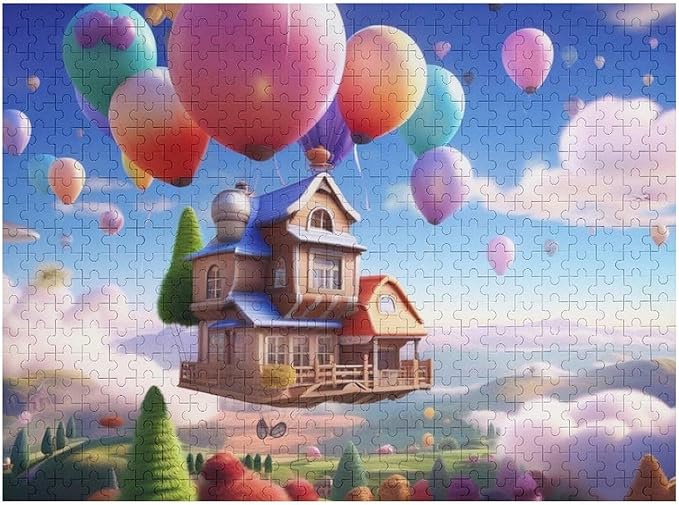 Wooden Puzzle - Floating House Jigsaw Puzzles，Wooden Puzzles for Adults 500 Pieces Challenge Puzzles，Educational Games，Family Puzzles，Unique Gifts for Wall Art,Funnny Puzzles