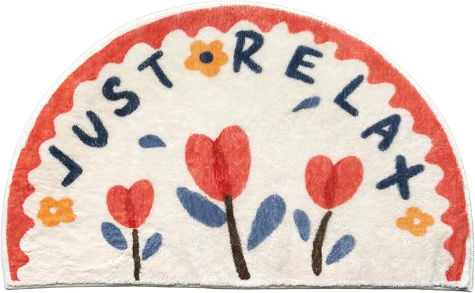 Washable Cute Bath mat for Bathroom,31x20 Half Circle Non-Slip Small Bath Rugs, Absorbent Quick Dry Bath mats, Plush Carpet for Bathtub, Boho Farmhouse Decor