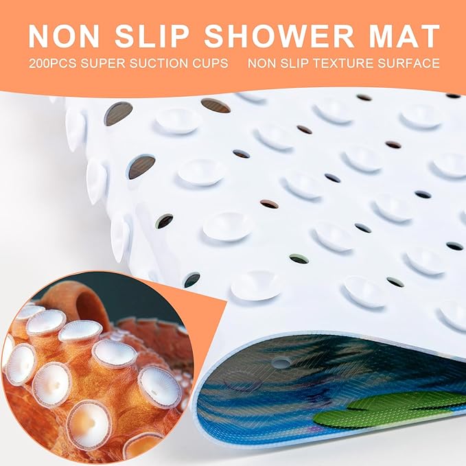 XIYUNTE Upgrade Baby Bath Mat Non Slip - 40"x16" Extra Long Kids Bath Mat for Tub Non Slip Bathtub Mat Eco-Friendly Toddler Bath Mats with Suction Cups, Machine Washable and No Fading, Animal Dusk