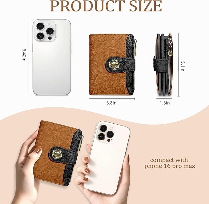 Small Wallet Women RFID Blocking Bifold, Credit Card Holder, Zipper Coin Pocket, PU Leather, Compact, Travel, 4 ID Window, 14 Card Slots, Cash Purse, Ladies Woman Female Girls