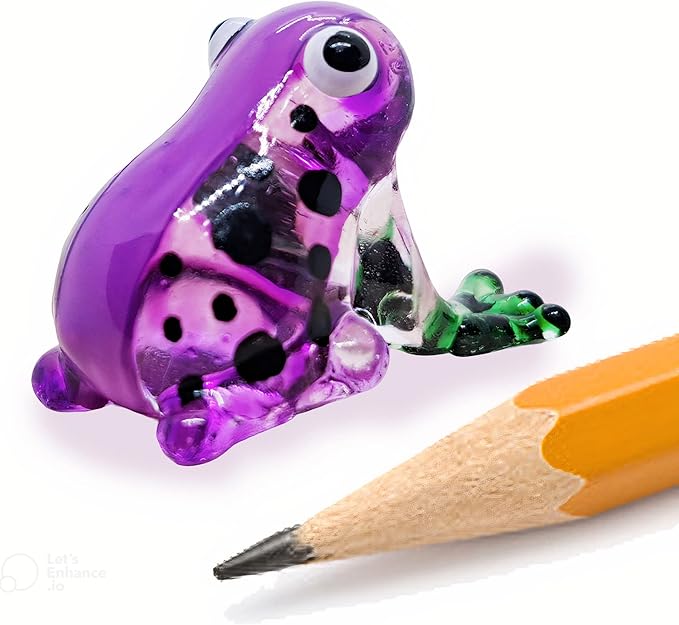 WitnyStore Tiny ¾ Inch Purple Black Dotted Short Face Frog Figurine - Miniature Hand Blown Glass Poison Dart Frogs Amphibian Animals Colorful Small Crystal Decorative Collectible Figures Décor Gifts