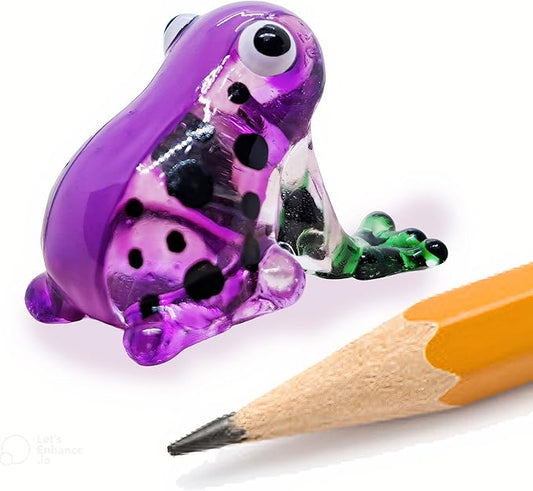 WitnyStore Tiny ¾ Inch Purple Black Dotted Short Face Frog Figurine - Miniature Hand Blown Glass Poison Dart Frogs Amphibian Animals Colorful Small Crystal Decorative Collectible Figures Décor Gifts