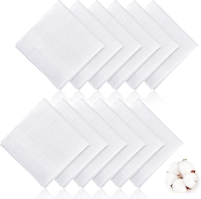 Handkerchiefs for Men, 100% Soft Cotton White Hankies, Classic Reusable Men's Handkerchiefs, 15x15 Inch Pocket Hanky