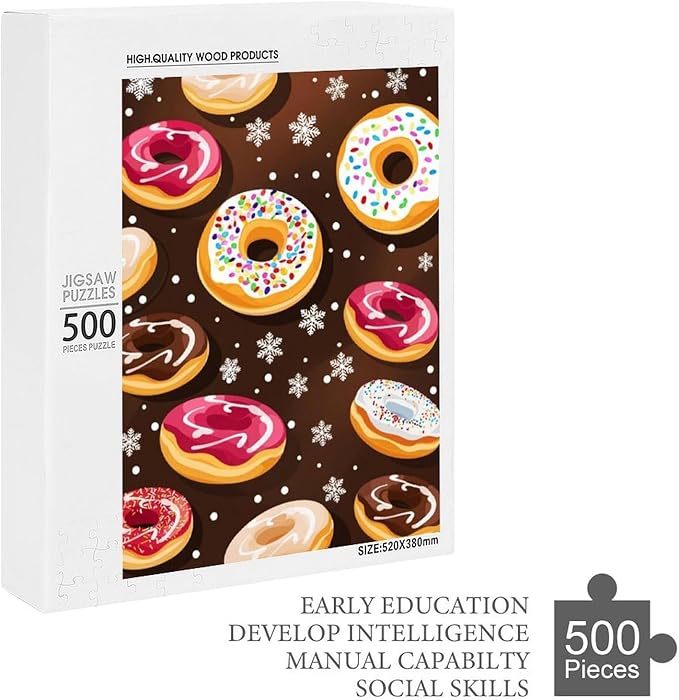 Puzzles for Adults 500 Pieces Wooden Jigsaw Puzzle - Christmas Donuts Theme Puzzle，Party Games，Family Toys，Educational Puzzles，Stress Relief Wooden Puzzle，Gifts for Family and Friends