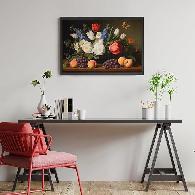 Wooden Puzzle - Vase Flower Grapes Peaches Wooden Puzzles for Adults 1000 Pieces Challenge Puzzles，Educational Games，Family Puzzles，Unique Gifts for Wall Art ，Funny Puzzles