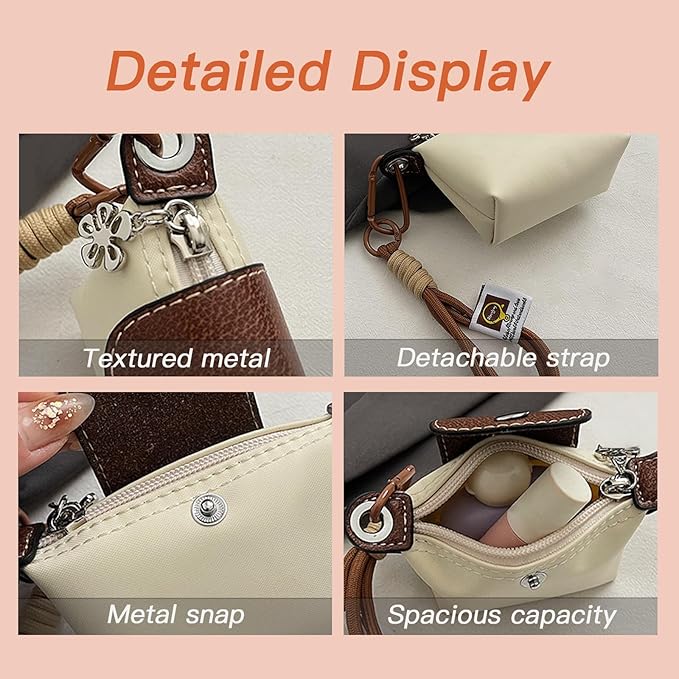 Mini Nylon Dumpling Bag for Women, Tiny Dumpling Coin Purse Keychain with Detachable Strap, Small Travel Wallet for Cards Keys Coins & Everyday Essentials (Black)