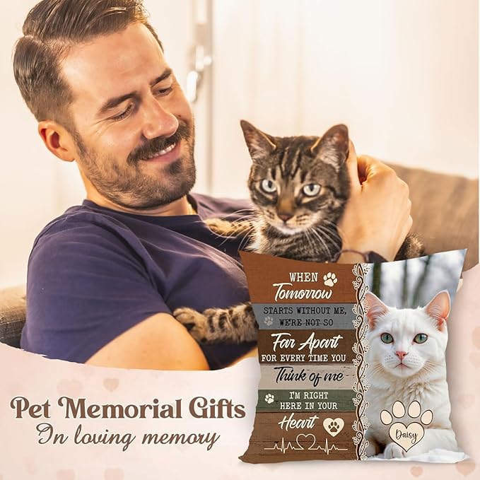 Custom Cat Memorial Throw Pillow (Insert Included), Cat Memorial Gifts, Cat Memorial Pillow, Cat Memorial Gifts for Loss of Cat, Pet Memorial Gifts for Cats, Pet Loss Sympathy Gift