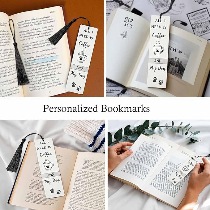 Dog Paw 5 Pcs Bookmarks Coffee All I Need Wooden Bookmarks with Tassel for Students Reader Teachers Book Lovers