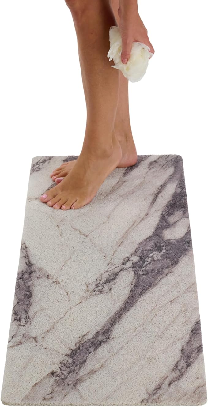 Non Slip Bathtub Mat Shower Mat for Tub - Loofah Bath Mats for Bathroom - 40x16 Bathtub Floor Mat - Textured Anti Slip Bath Mat Without Suction Cups - Secure Mat for Wet Areas (40x16 Marble Gray)