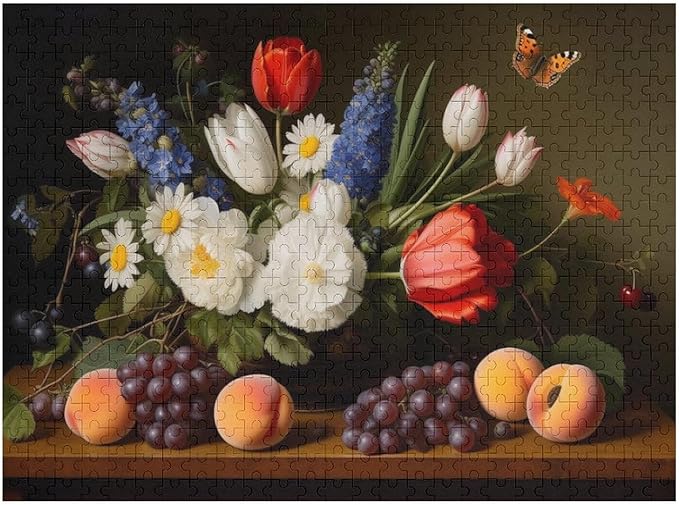 Wooden Puzzle - Vase Flower Grapes Peaches Wooden Puzzles for Adults 500 Pieces Challenge Puzzles，Educational Games，Family Puzzles，Unique Gifts for Wall Art ，Funny Puzzles