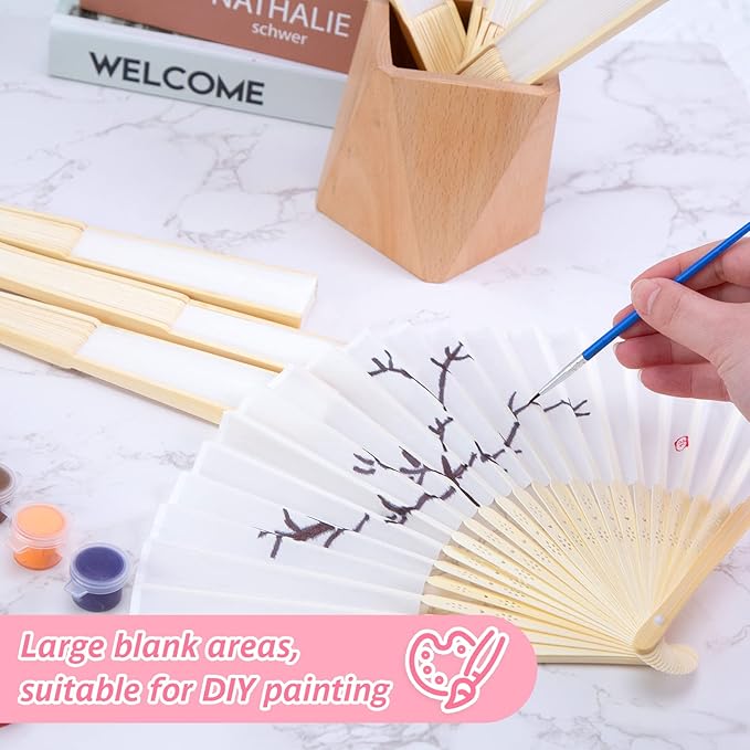JOHOUSE 12 Pcs Wedding Fans, 8.3 Inch White Folding Hand Fans for Women, Wedding Guest Gifts, Party Favors, Dancing Props, DIY Crafts & Summer Cooling