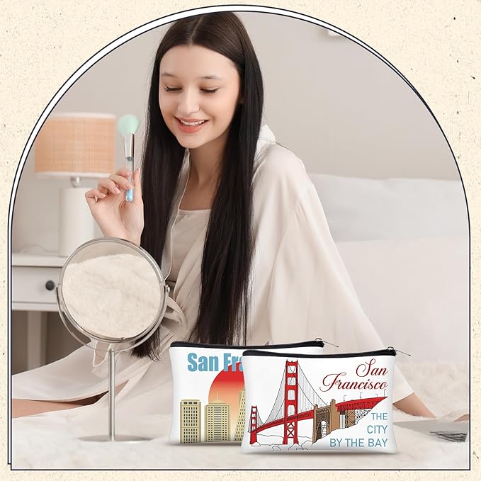 Reginary 6 Pcs City Cosmetic Bag Souvenir Gifts New York Zipper Pouch Chicago Souvenir Seattle Boston Nashville London Paris Italy Alaska Gifts Memento for Women Traveler (San Francisco)