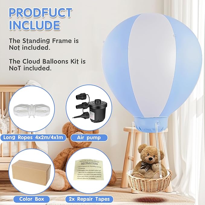 3FT Hot Air Balloon Decorations, Inflatable Baby Showe!Decoration Balloon for Baby Birthday Party weddingExhibitions, Air Pump Inclued (Blue)