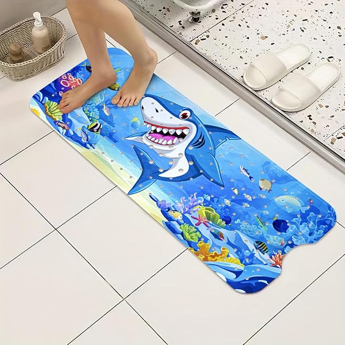 Vanleonet Baby Bath Mat for Tub for Kids, 40''x16'' Bathtub Mat Non Slip, Toddler Shower Mat Non-Slip for Tub with Suction Cups & Drain Holes, Machine Washable, Shark