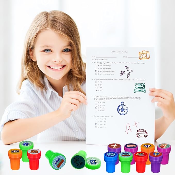 Cinrobiye 24 Pcs Adventure Travel Stampers for Boys Girls, Bon Voyage Birthday Party Supplies Favors, Classroom Rewards, Carnival Prizes, Goody Bag Pinata Fillers for Let the Adventure Begin Party