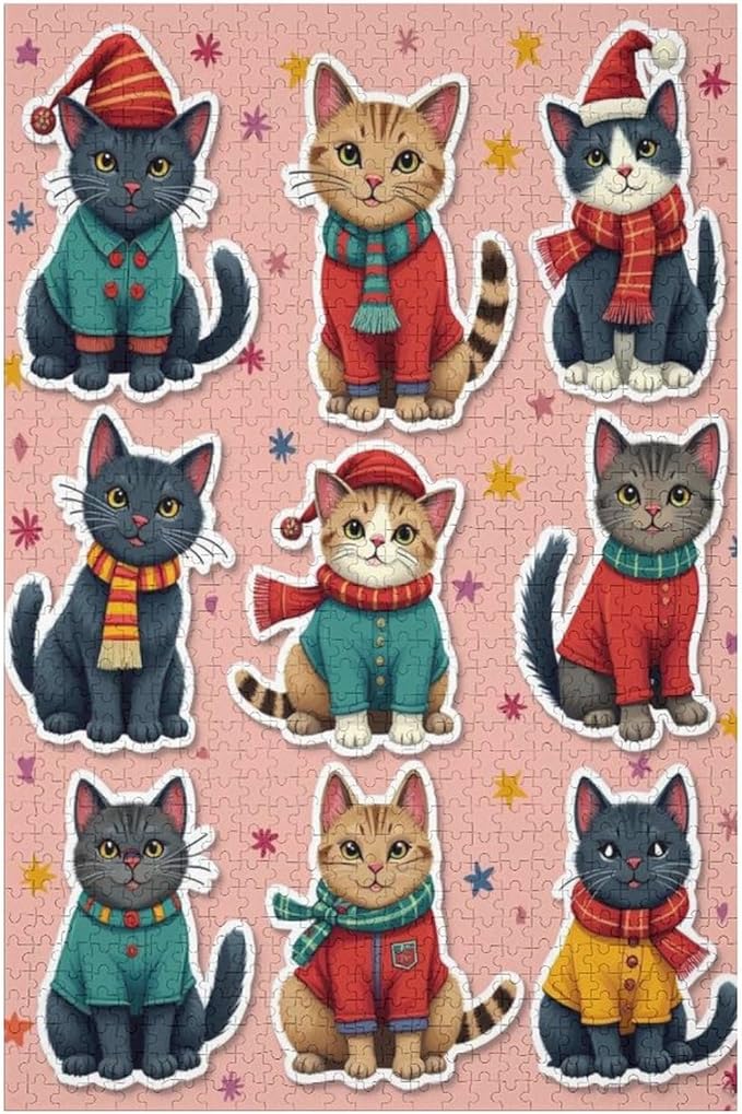 Wooden Puzzle 1000 Pieces Adult - Christmas Dog Cat Puzzle Christmas Puzzles, Holiday Puzzles, Family Toys, Party Games, Jigsaw Puzzle Challenge and Funny